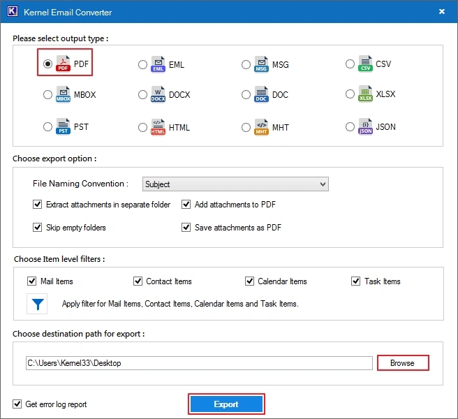 select destination as pdf