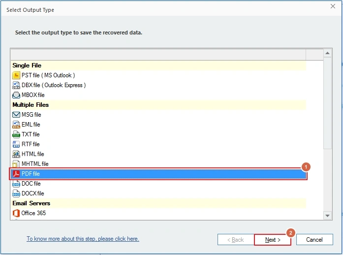 select pdf file option as saving output