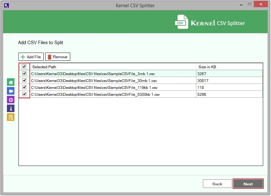 ctick all files and click next