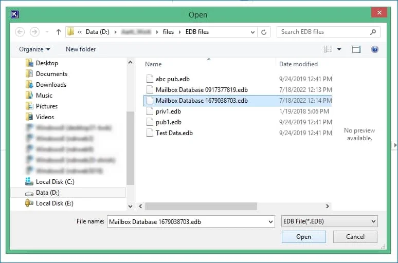 choose edb file