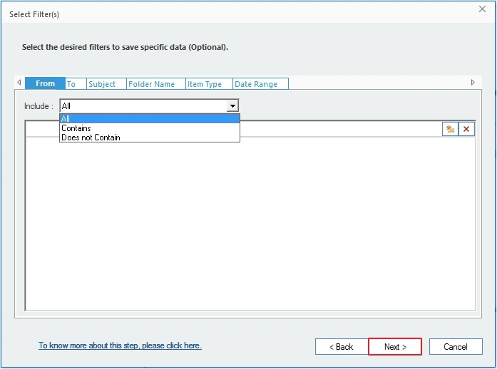 apply filters then click next