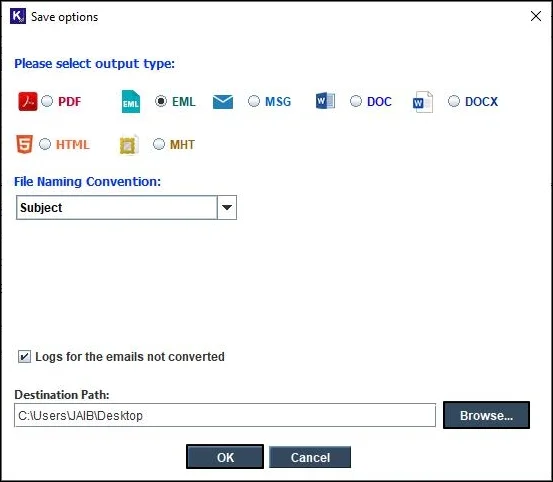 Choose EML as the saving format