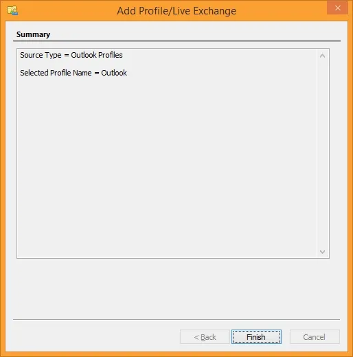 Verify the connection summary and click Finish