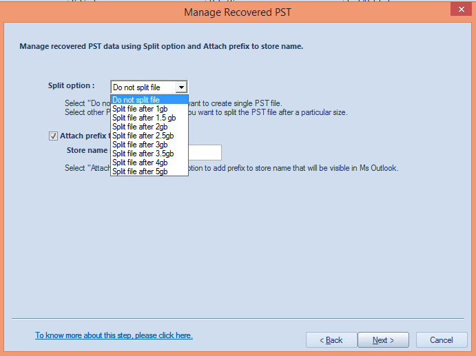 save the mailbox items to multiple PST files