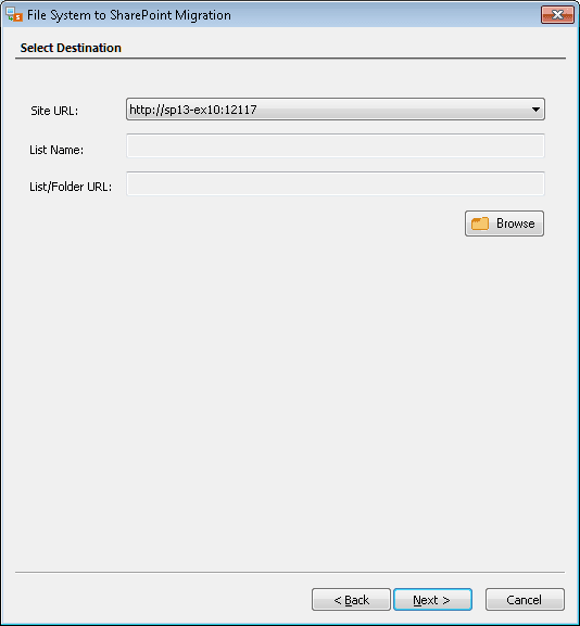 select the destination where you want to migrate the documents