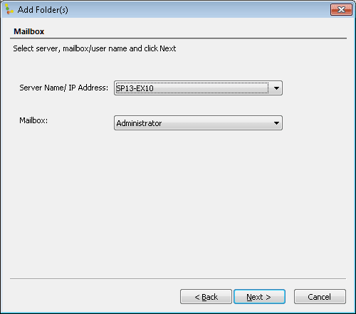 Select the Server Name and then the mailbox name from the list.