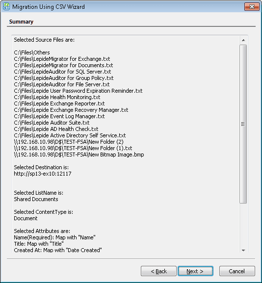 selected items and its destination