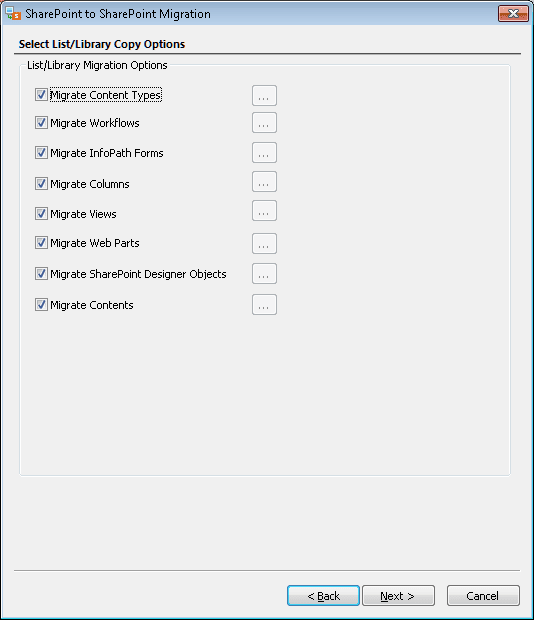 Select the desired copy options for list/libraries and click Next