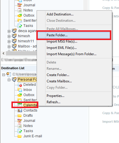 select Paste Folder option.