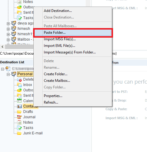 select Paste Folder