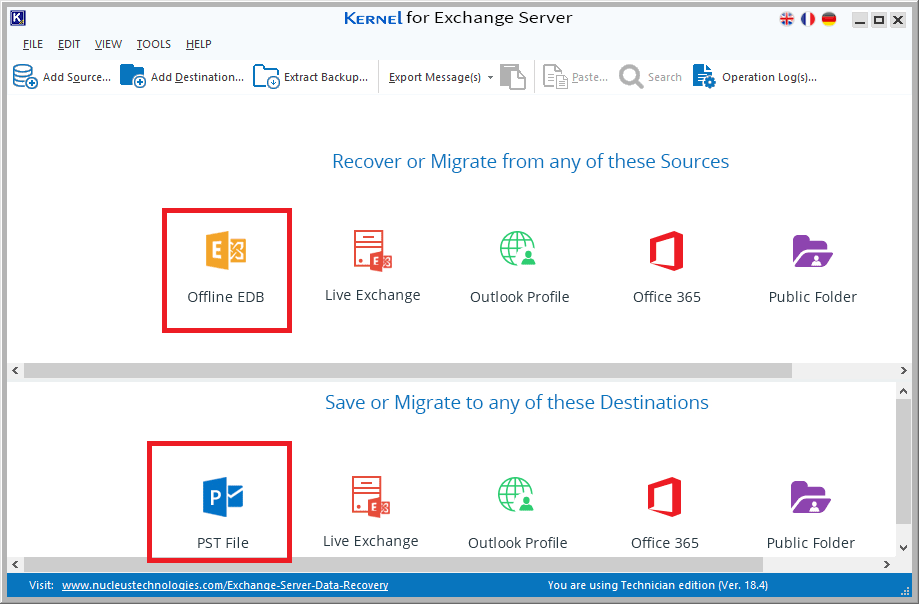 select the Offline EDB file option under Recover or Migrate from any of these Sources