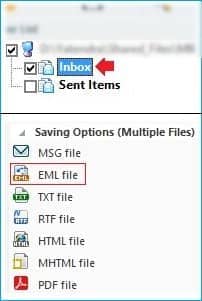 Select EML file format as a destination