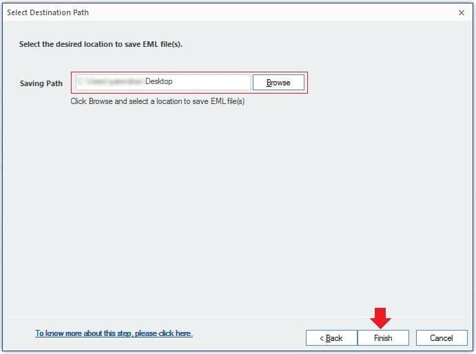 Provide a location to save EML file