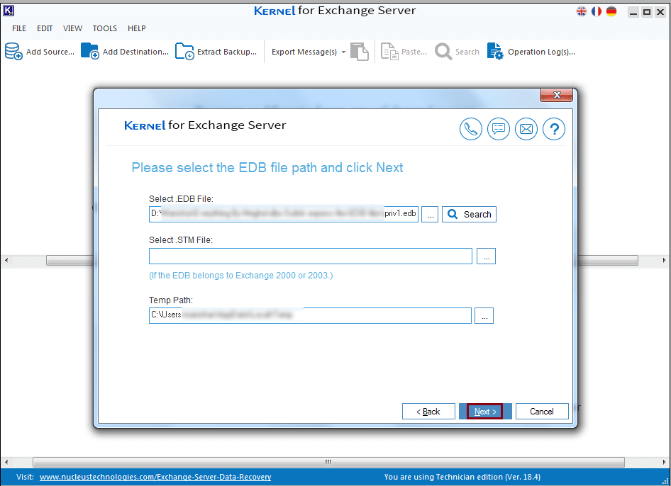 please select the EDB file path and click Next