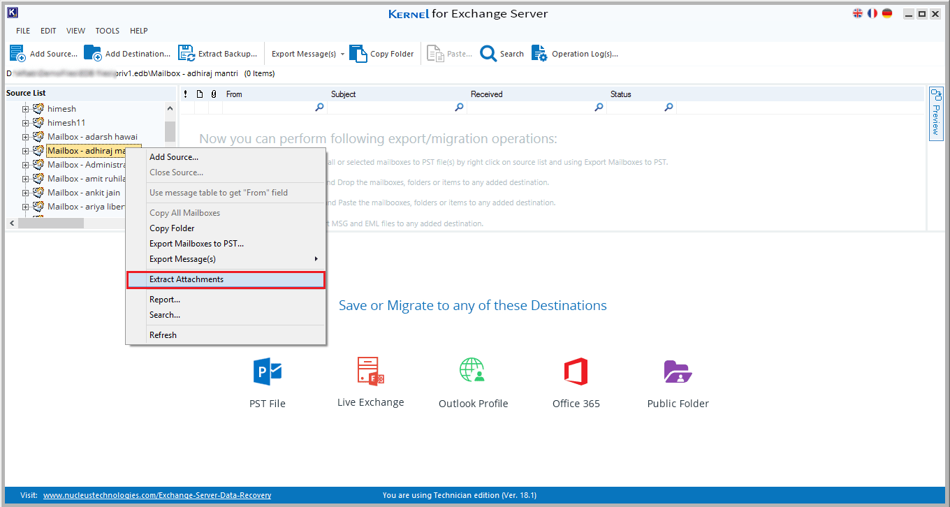 Select the option Extract Attachments from the list.