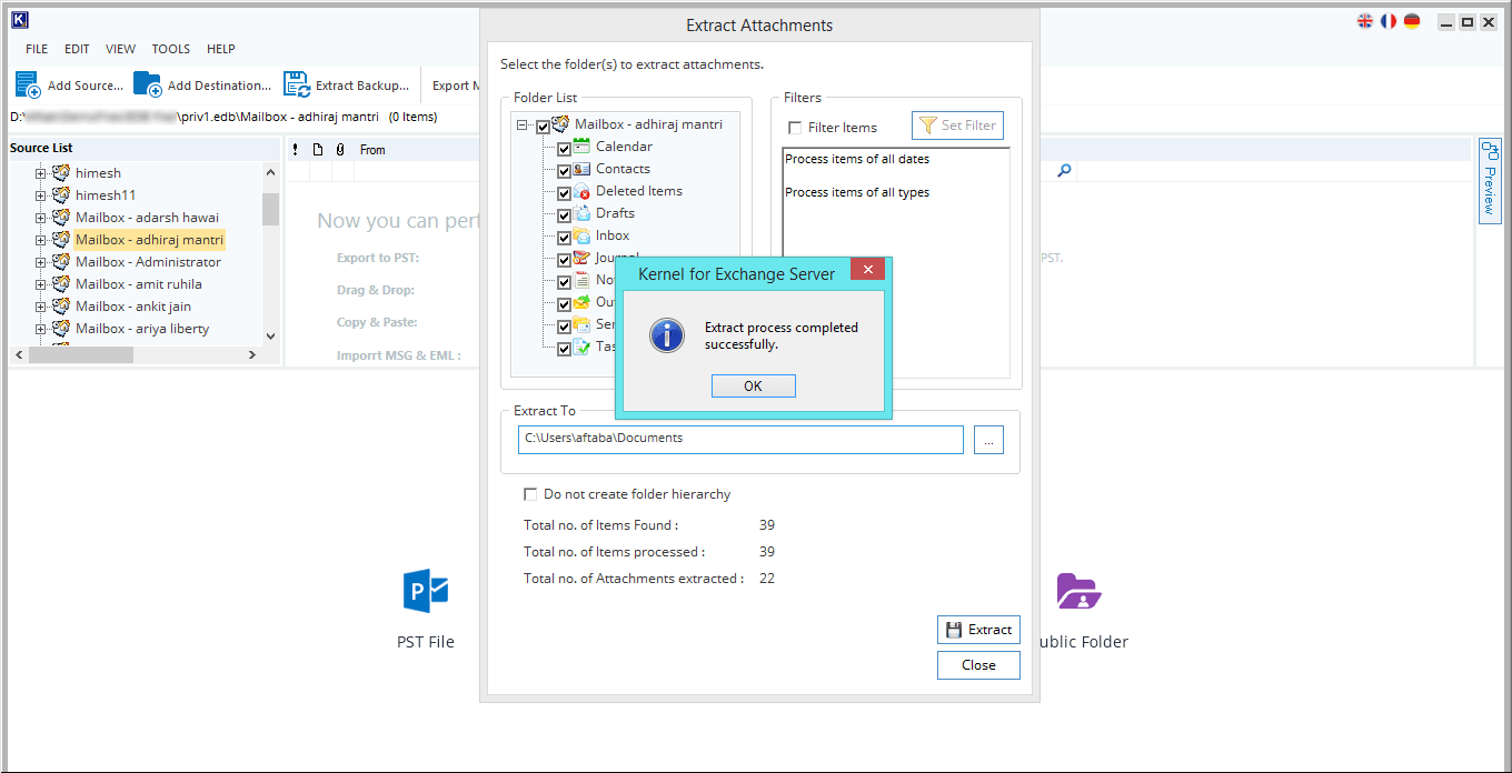 the PST file at the defined location