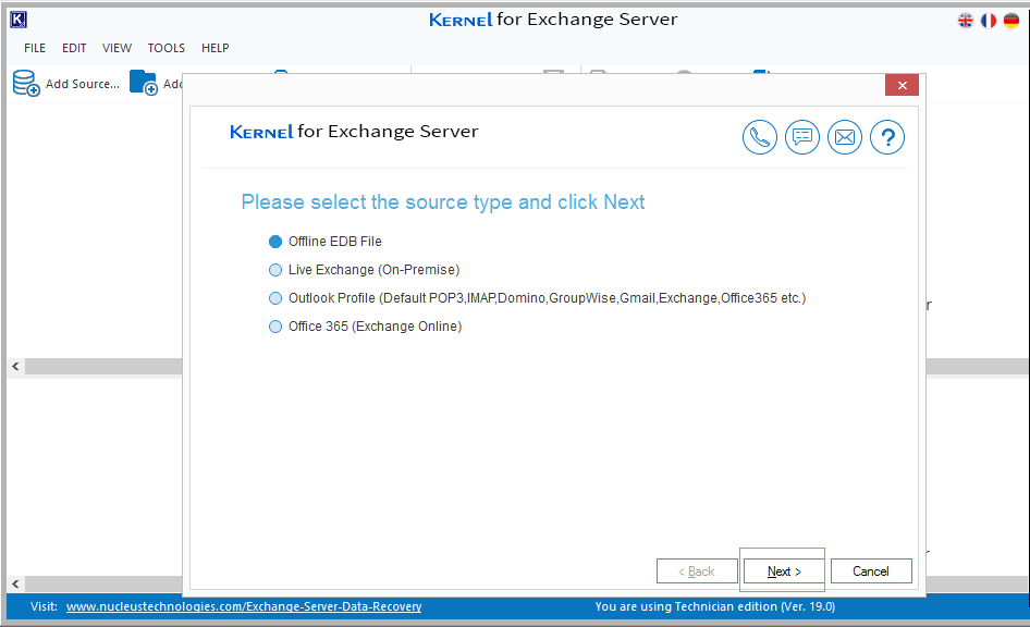 Select the source type and click next