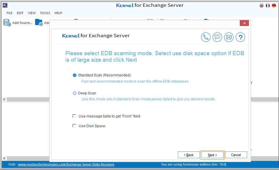 Select one of the scanning options