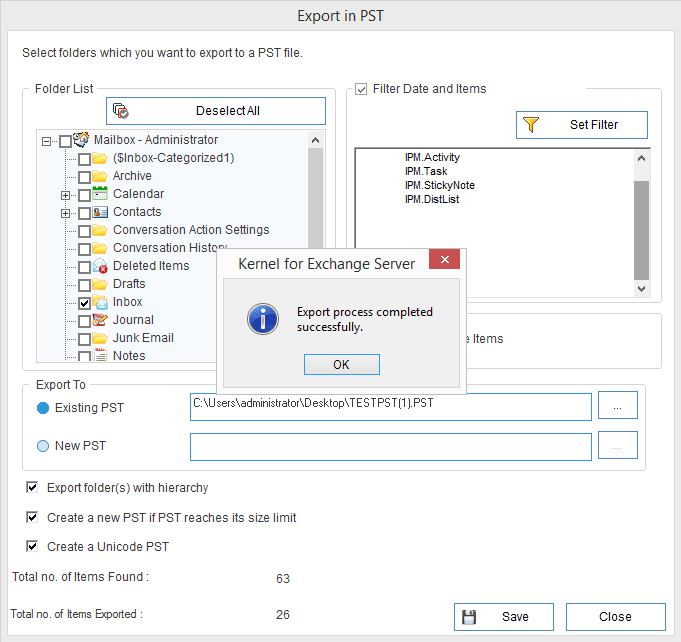 selected data to the specified destination