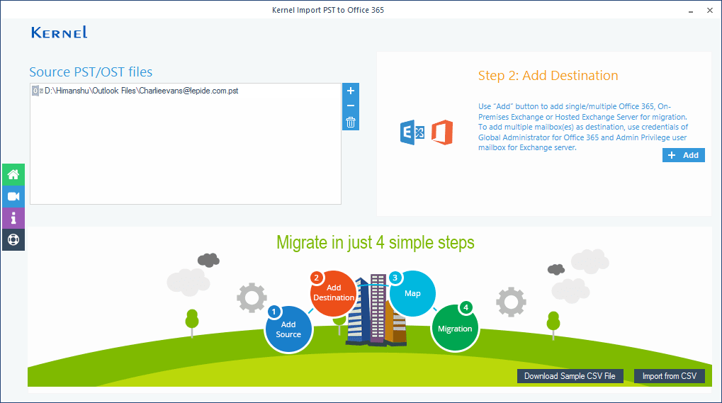select Add Source to add PST file
