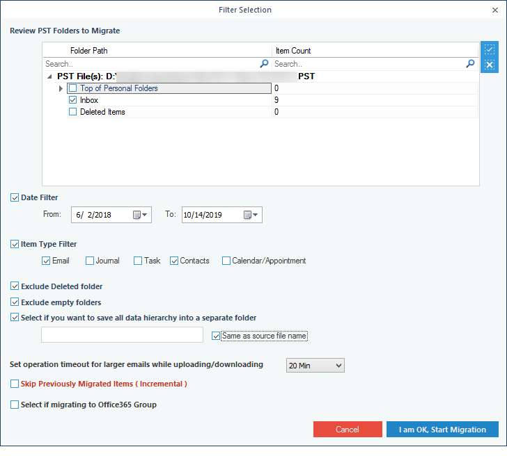Apply specific filters to the PST file