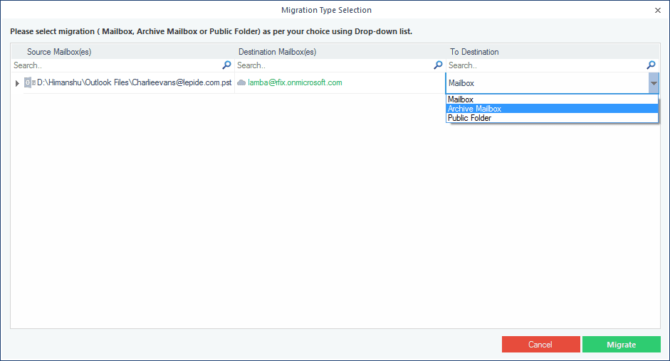 Select Archive Mailbox Migrate