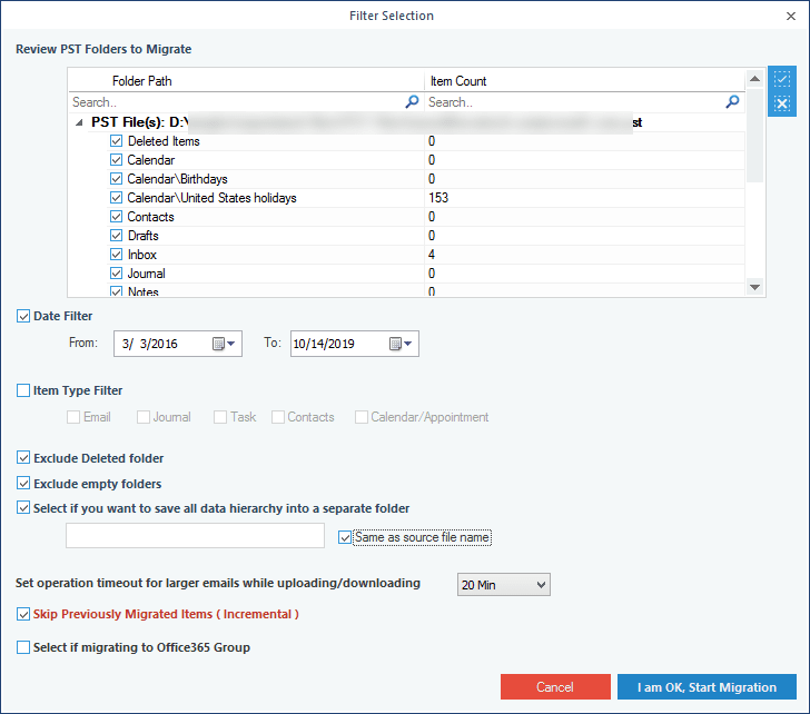 Apply the required filters to the PST