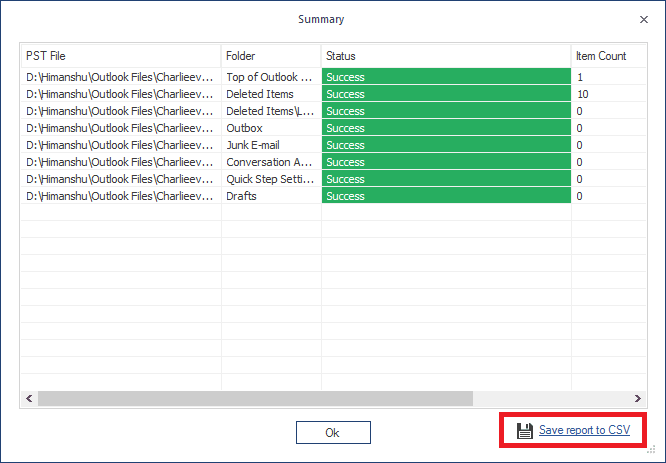 click Save Report to CSV