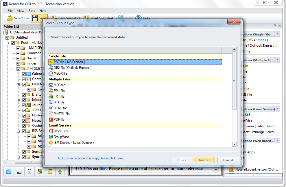 select the PST file (MS Outlook) as the saving option and then click on Next