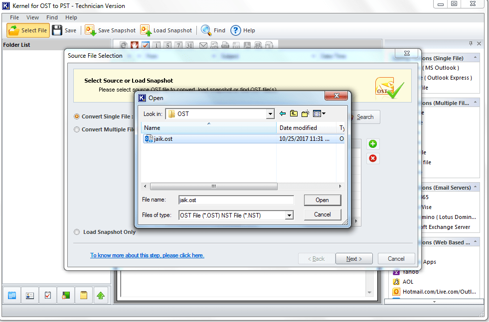 select the OST file you wanted to convert and click on Open
