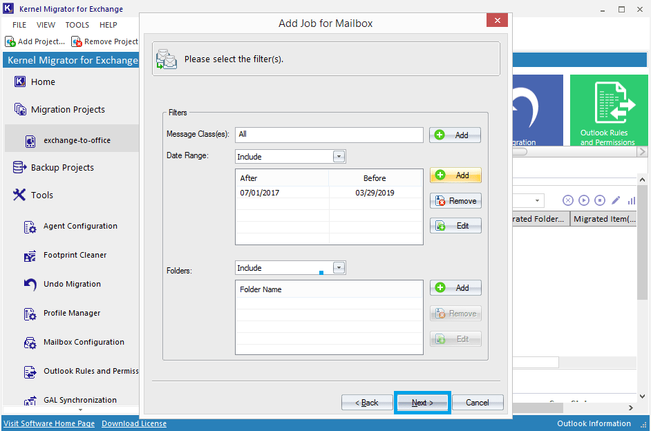 Add the desired filters to move only required data