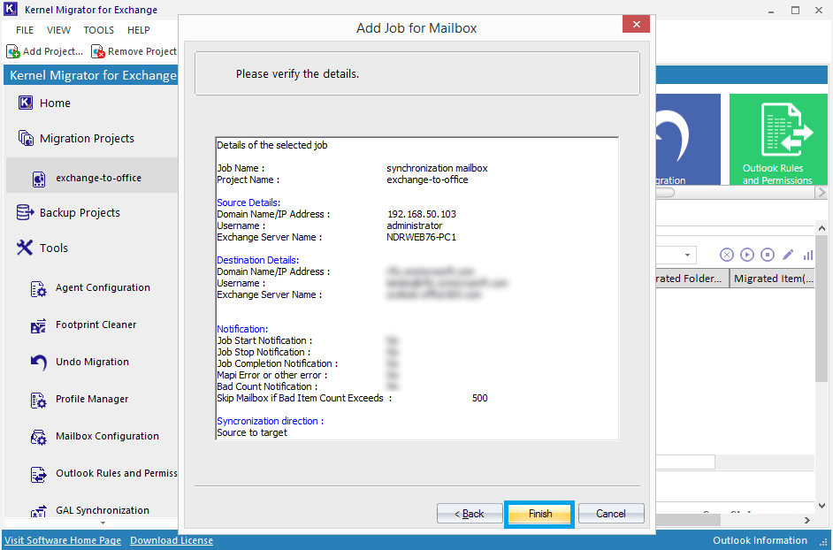 click Finish to start the migration.