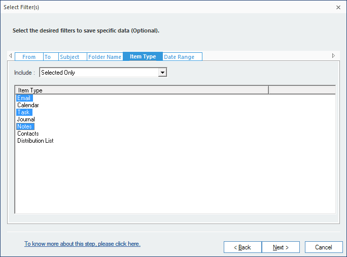 select the desired filters to save specific data