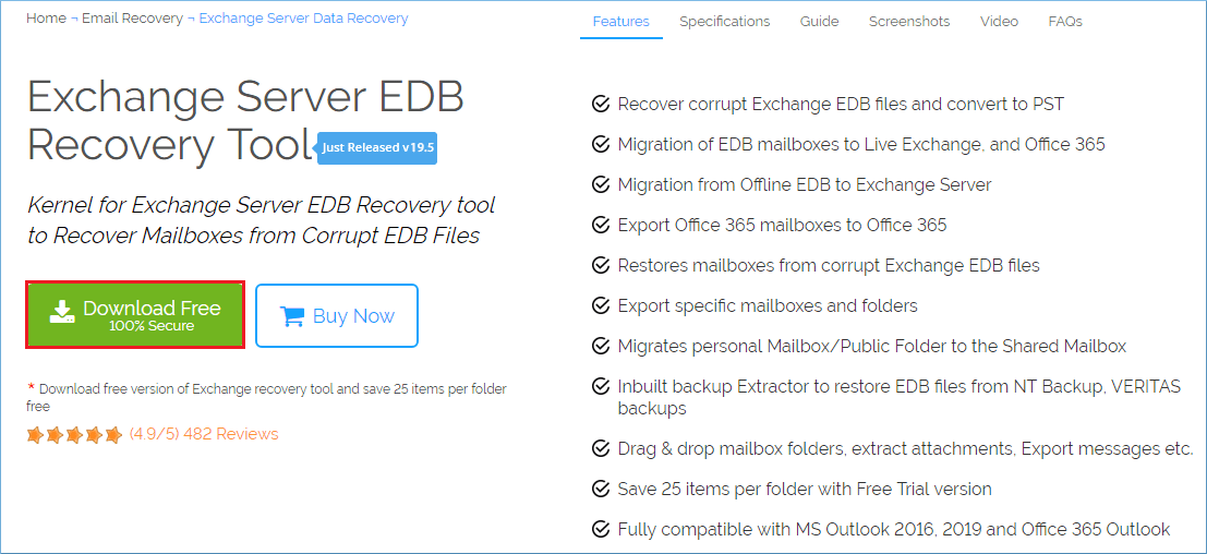 Exchange Server recovery software page