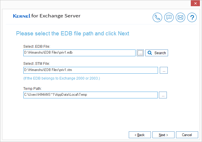 Select the specific EDB file to convert to PST and click Next