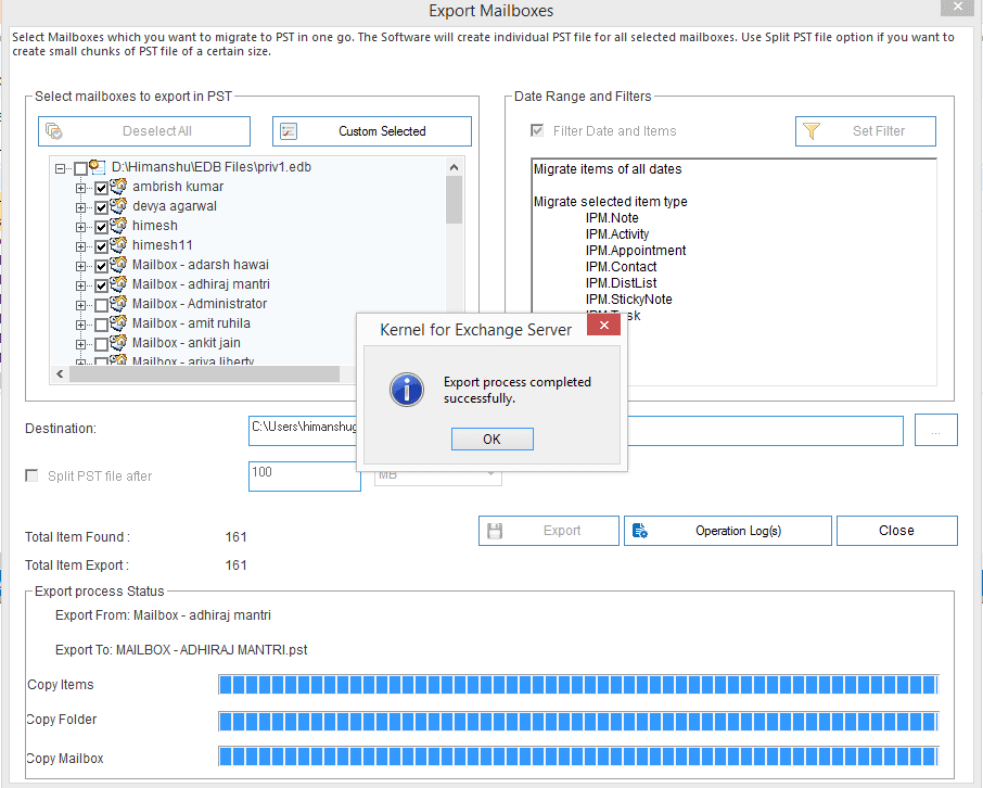 Click OK to complete the process.