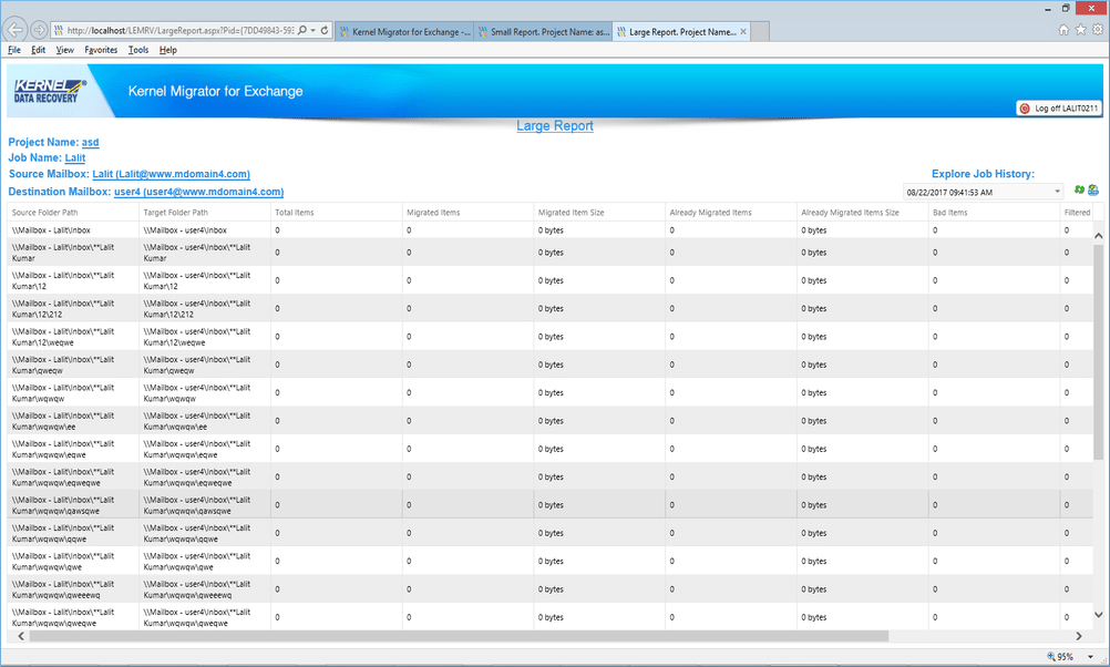 source mailbox on the above page to view large report about the migrated mailbox.