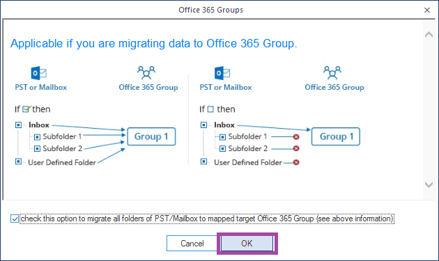 select the checkbox to migrate folders and click OK