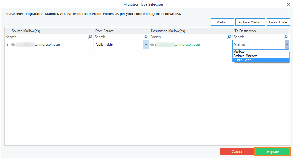 click Migrate option.