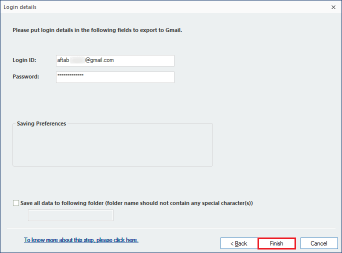 Input the login credentials of your Gmail account