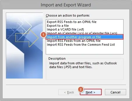 Select Import from another program or file option
