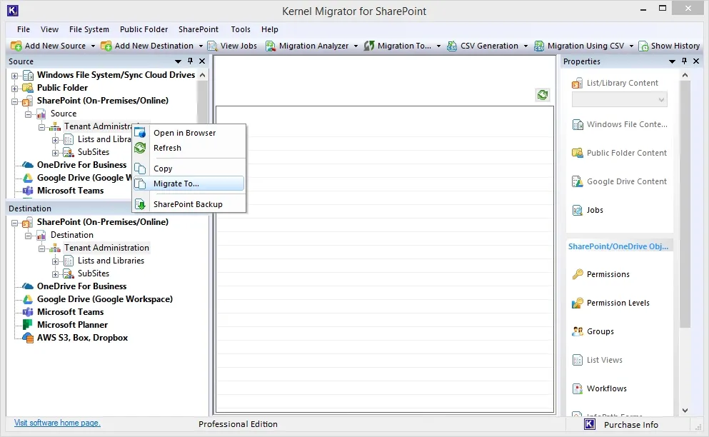Right click on Tenant Administration to select Migrate to