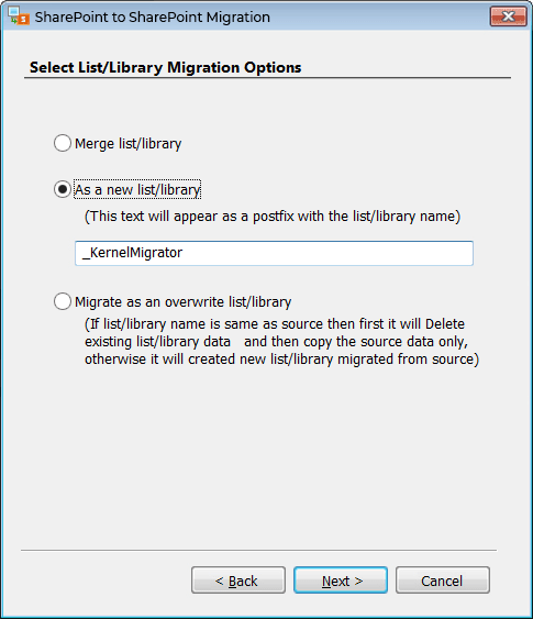see the options to migrate list and libraries