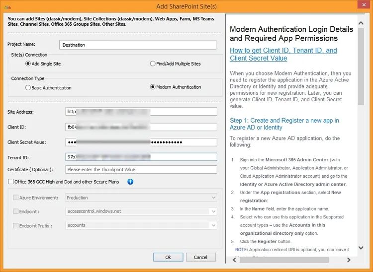 Enter the Project Name and credentials 
