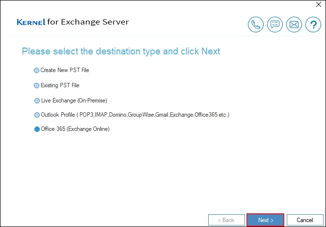select-office-365-as-destination