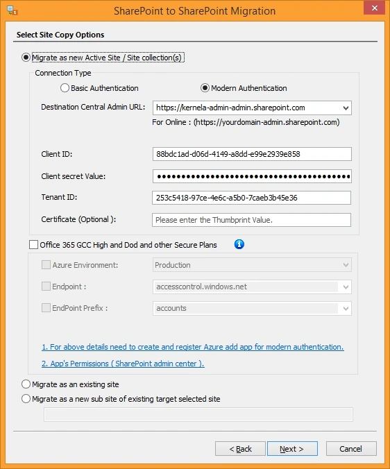 Select the properties and attributes that you want to migrate
