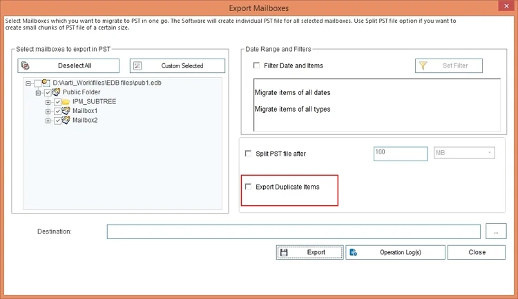 Export duplicate items