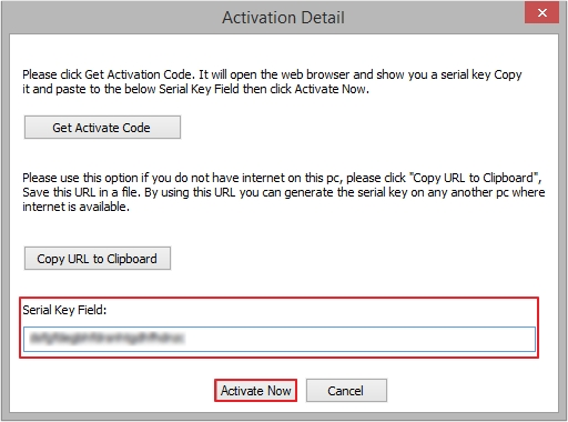 Put the code in the Serial Key Field and then click Activate Now 