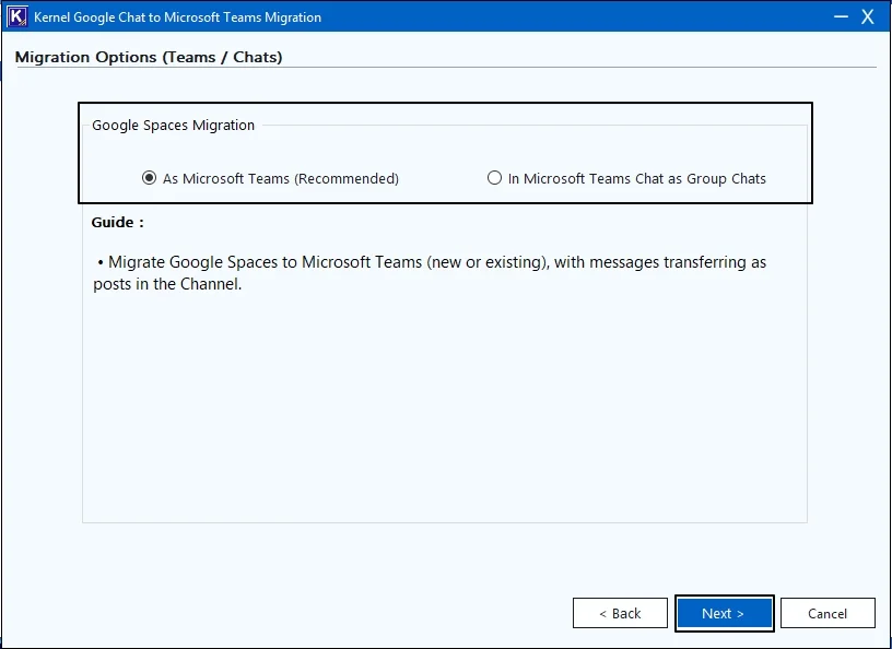 select migration option