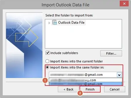 select your Gmail email address then click Finish.